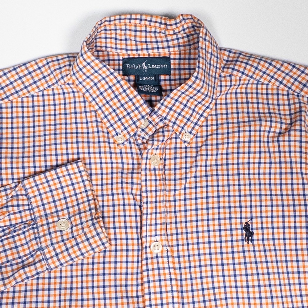 Ralph Lauren Button‎ Down Shirt Plaid Check Long Sleeve Kids Boys Size L (14-16)